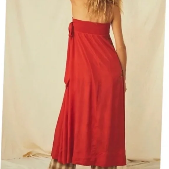 Free People Maxi Evening Embroidered Tube M & XL Red Floral Strapless Sarong Top - Picture 3 of 8